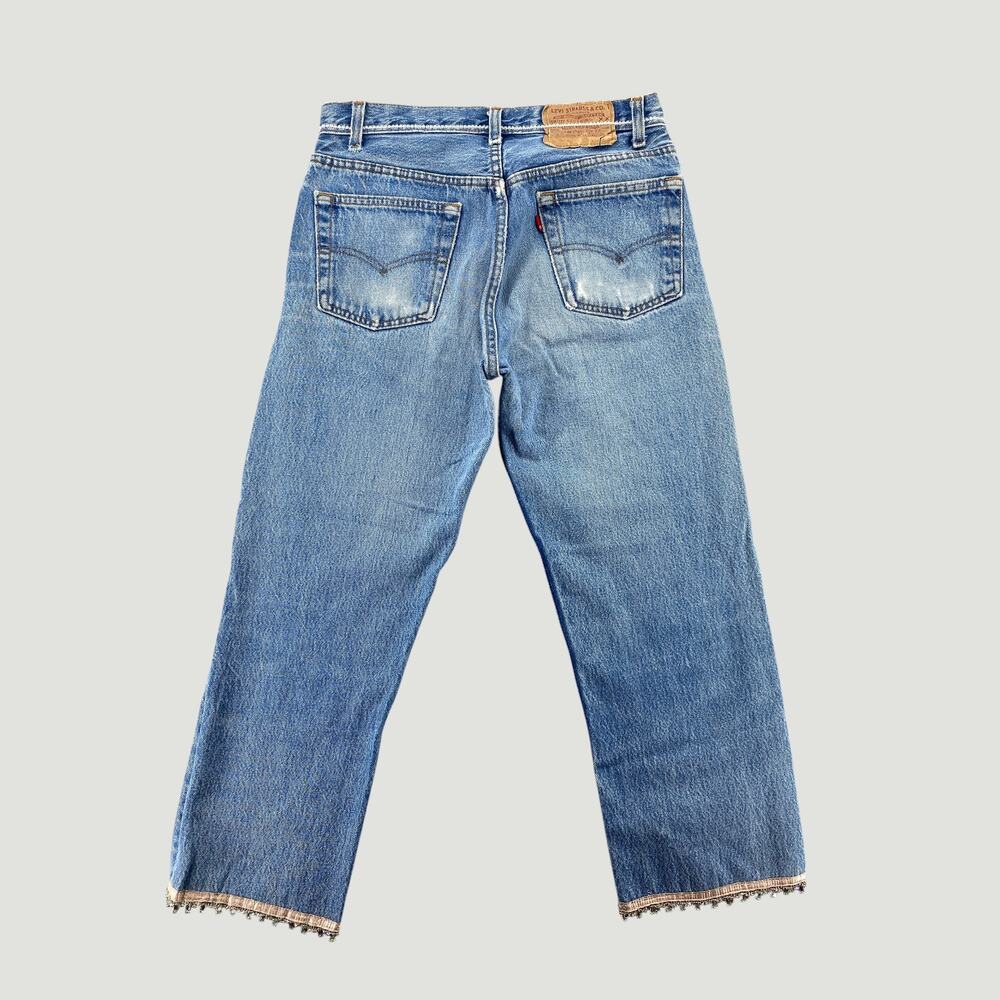 Vintage Levi’s USA Beaded Jeans Women’s 2 Button Fly Custom Embellished Denim - Picture 5 of 14